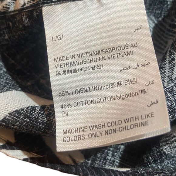 INC Men's Linen Blend Button Shirt Size L Black & White Long Roll Tab Sleeve - Picture 9 of 10